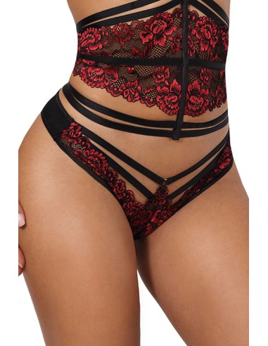 V-10038 Thong - Black and Red