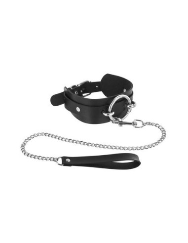 Zwarte halsband met ring en riem Fétish Temptation