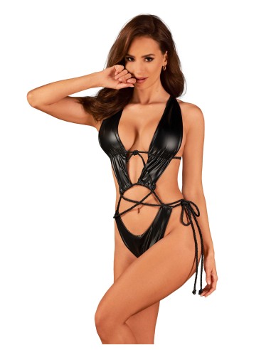 Cordellis open bodysuit - Zwarte wetlook