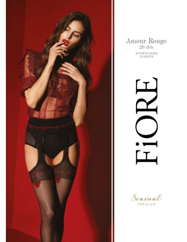 Amour Rouge Medias con tirantes 20 DEN - Negro y Rojo - Calidad premium