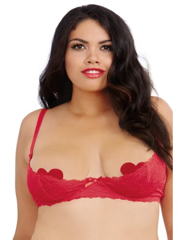 Red plus size half cup topless bra with underwire - DG9386XRED