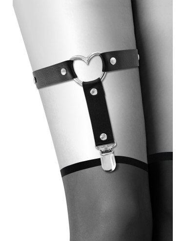 Black garter with metal heart and rivets - CC6060090010