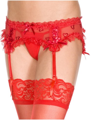 Red mesh and lace suspender belt with little hearts - MH7722RED