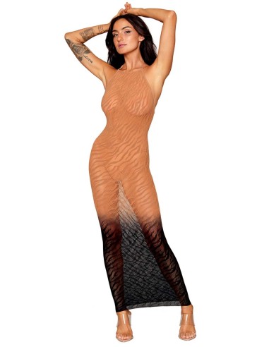 Bodystocking dress with zebra patterns, in copper colors - DG0488BKC