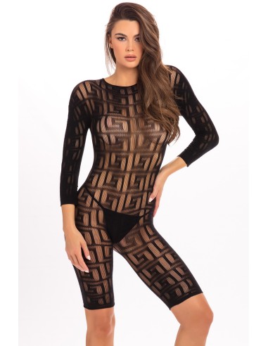 Black fishnet bodystocking Geometric design