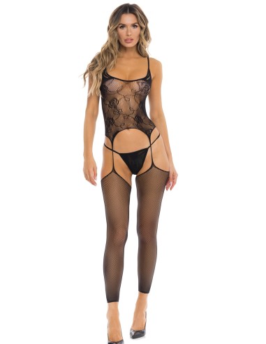 Fuck all night fishnet and thong jumpsuit - REN7099-BLK