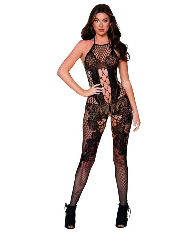 Bodystocking de manga larga con efecto cuerpo y bajo negro - DG0444BLK