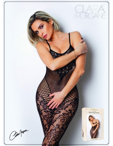 Bodystocking van gebloemd kant en fijn visnet - Le Numéro 19 - Bodystocking Collectie - CM99019