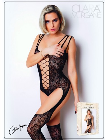 Floral lace bodystocking and triple straps - Le Numéro 9 - Bodystocking Collection - CM99009