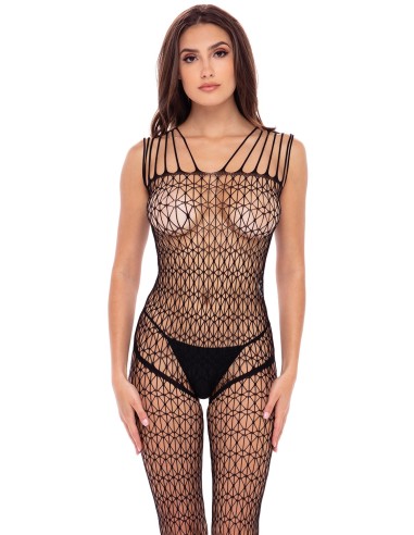 Wijde mesh bodystocking met open kruis - REN7095-BLK