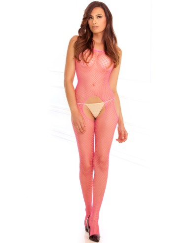 Bodystocking rose filet ouvert devant et derrière - REN7002-PNK