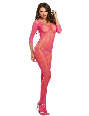 Neon pink fishnet bodystocking open crotch - DG0015HPK