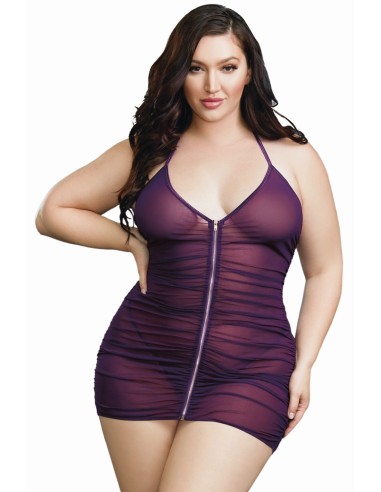 Camisón fruncido morado con cremallera talla grande - DG11517XPLU