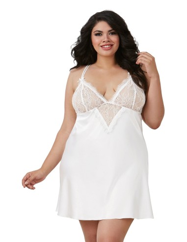 White satin plus size nightie - DG12028XWHT