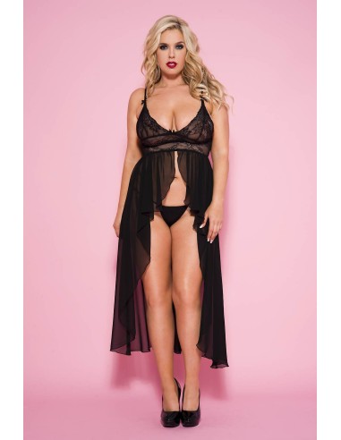 Plus Size Black Sheer Long Nightie - ML53019XBLK