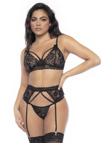 Black 3-piece lingerie set - MAL8797BLK