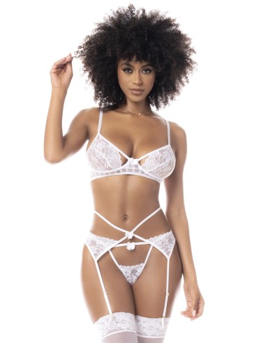 Conjunto de lencería sexy de tres piezas blanco - MAL8743WHT