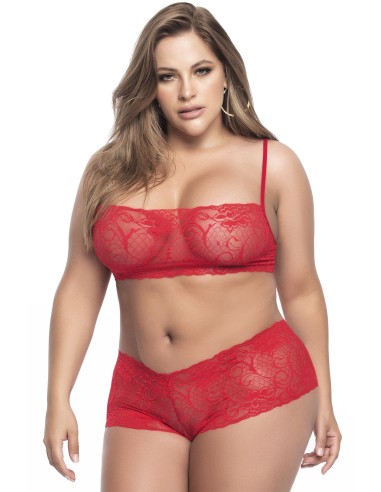 Conjunto de lencería, talla grande, top bustier rojo y shorty de encaje - MAL206XRED