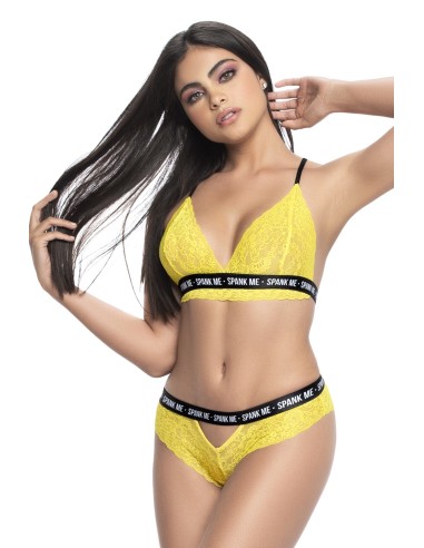 Conjunto de dos piezas amarillo neón con raya estampada - MAL8696YLW