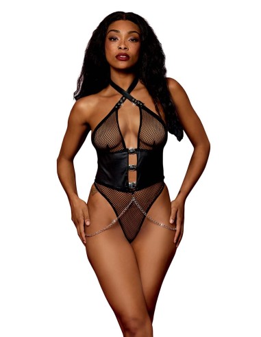 Body string résille noire et chaines - DG13292BLK