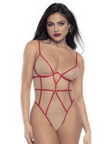 Flesh and red thong bodysuit - MAL8817RED