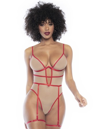 Nude bodysuit and sexy red stitching - MAL8818RED