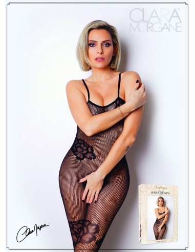 Zwarte visnet bodystocking met dunne bandjes - Le Numéro 6 - Bodystocking Collectie - CM99006