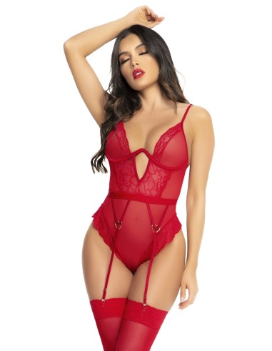 Red bodysuit with suspender belt - MAL8724RED