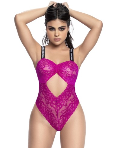 Body string en dentelle florale rose et bretelles larges élastiques  - MAL8693HPK