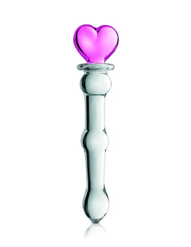 Tweekleurige glazen dildo met ballen en hart nr. 21 Glanzend - CC532074