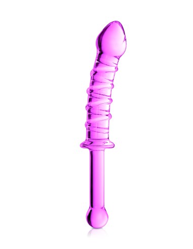 Pink glass dildo with streaks and handle n°16 Glossy - CC532072050