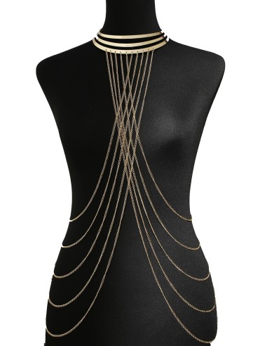 Three ring choker jewelry with gold body chains - BCHA0012GLD