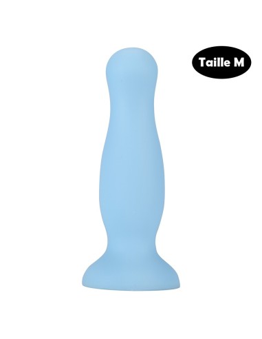 Pastelblauwe anaalplug met zuignap maat M - A-001-M-BLU