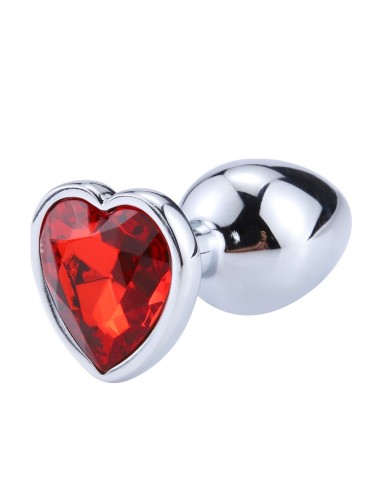 Red jewel aluminum heart jewel plug Small - RY-013RED