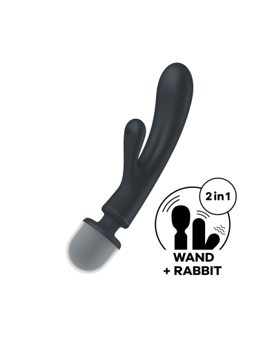 2 in 1 Rabbit and wand vibrator black USB Triple Lover Satisfyer - CC597825