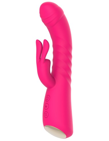 Verwarmde roze konijnenvibrator met stuwkrachtfunctie, USB - WS-NV040