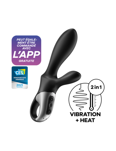 Black USB rabbit vibrator, heated and connected Heat Climax Satisfyer - CC597791