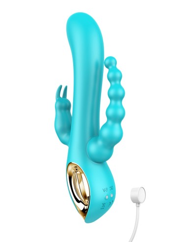 Vibrador conejo azul con rosario vibrante - TOZ-024BLU