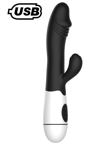 Zwarte USB-konijnvibrator met eikel 30 programma's - CR-VA001BLKR