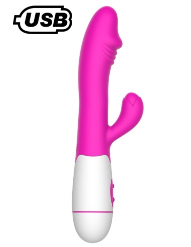 Pink USB rabbit vibrator with glans 30 programs - CR-VA001PNKR