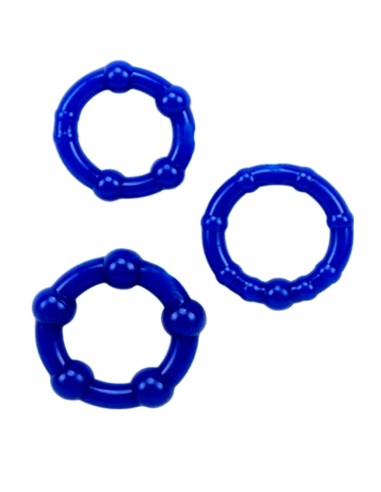 Pack 3 blue cock rings with balls - CR-COR005BLU