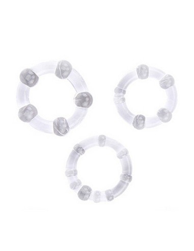 Pack 3 anillos para el pene transparentes con bolas - CR-COR005CLE