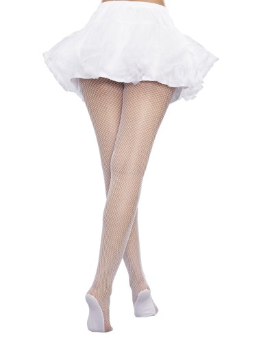 Large size white fishnet tights with reinforced feet - DG0257HXWHT