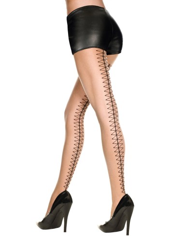 Flesh and black tights with diamond lacing effect on the back - MH7245BUD