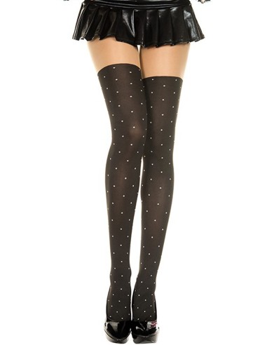 Collant fantaisie effet bas à pois blancs - MH7146BLK