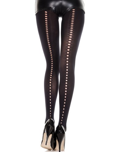 Opaque black nylon tights with openwork line and small holes - MH7220ABLK