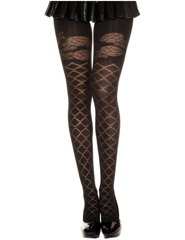 Black semi-opaque tights with criss-cross and flower effect - MH7236BLK