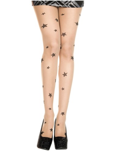 Sexy nude tights with black stars - MH7097NUB