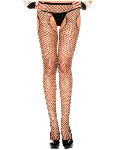 Black fishnet tights cut out on the hips and crotch - MH907BLK