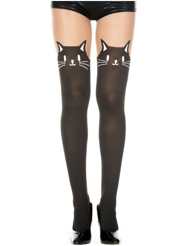 Semi-opaque tights with fancy cat head - MH7141BBE